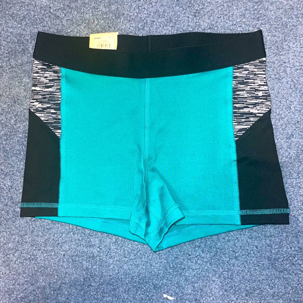 SO Teal/ Black/ White Workout Shorts- size M- **NEVER WORN**